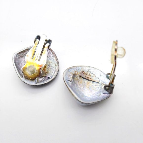 Paris Designer Elena Cantacuzene Earrings, EMMA Pewter Modernist Clip On - Picture 6 of 6